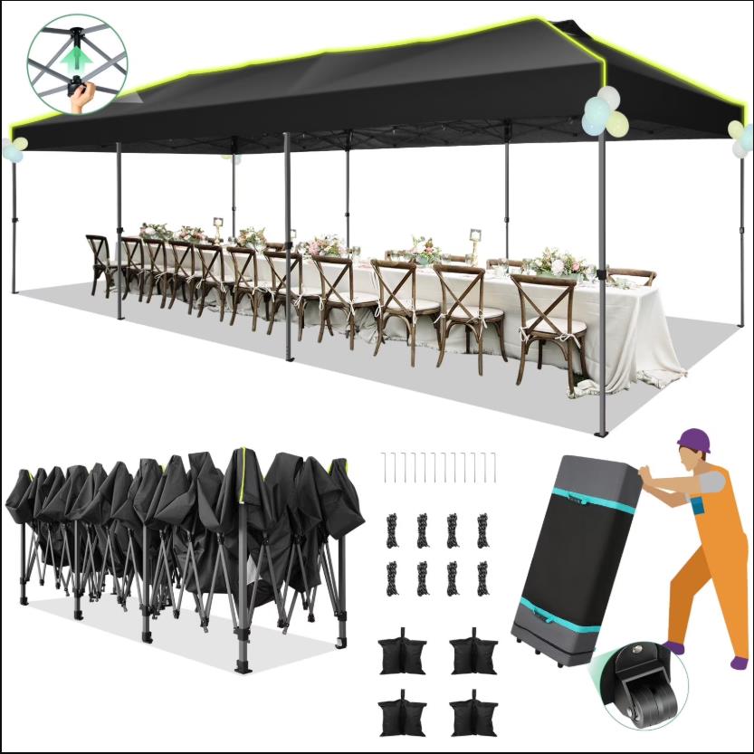 Hoteel Canopy 10x10 Pop Up Canopy Tent 1-Button Push Easy up Outdoor Canopy Instant Portable Commercial Shelter Waterproof UPF50+ Gazebo with Reflective Strip, Air Vent & 4 Sandbags