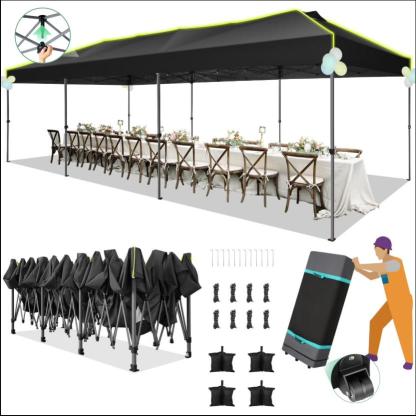 Hoteel Canopy 10x10 Pop Up Canopy Tent 1-Button Push Easy up Outdoor Canopy Instant Portable Commercial Shelter Waterproof UPF50+ Gazebo with Reflective Strip, Air Vent & 4 Sandbags