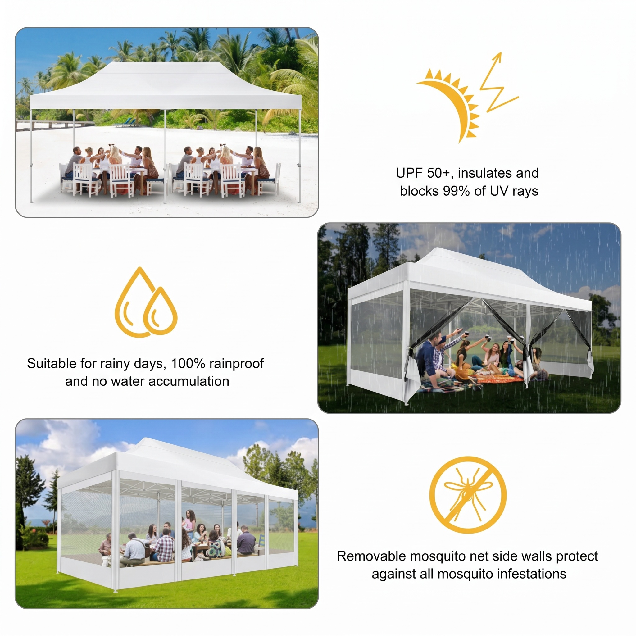 SANOPY 10x20 FT Heavy Duty Pop up Canopy Tent with 4 Mosquito Netting Sidewalls, Quick Setup Outdoor Gazebo Shelter for Parties, Backyard Events, Camping & Beach with Carry Bag, White
