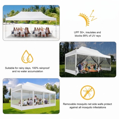 SANOPY 10x20 FT Heavy Duty Pop up Canopy Tent with 4 Mosquito Netting Sidewalls, Quick Setup Outdoor Gazebo Shelter for Parties, Backyard Events, Camping & Beach with Carry Bag, White