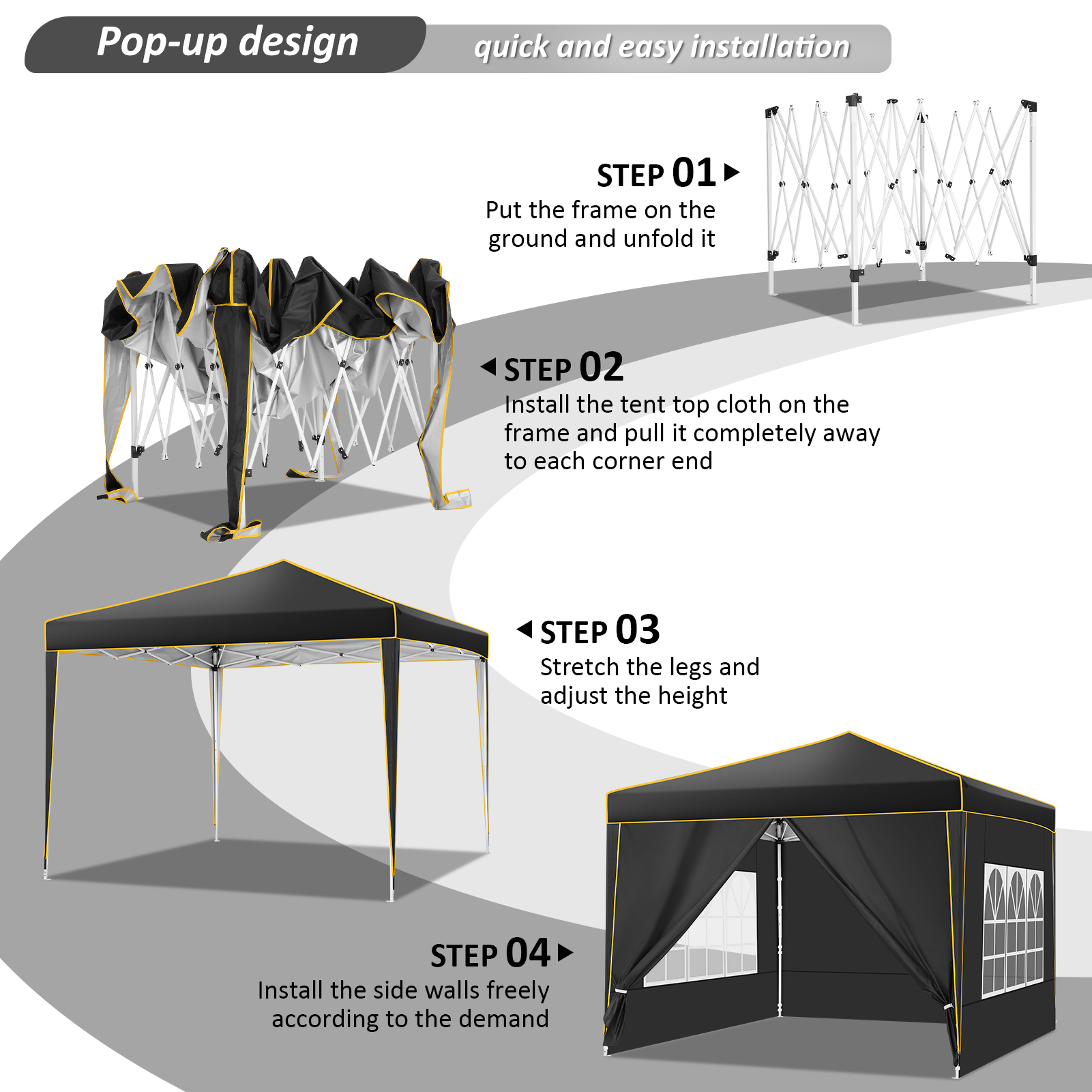 SANOPY 10' x 10' Pop up Canopy Tent, Canopy Shelter with 4 Removable Sidewalls and Sandbags, Outdoor Party Tent with Carry Bag for Backyard, Black