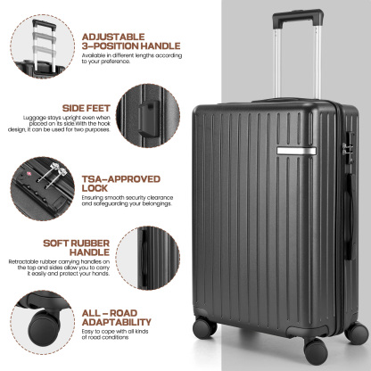 SANOPY 20" Luggage Set, Hardside 3PCS Suitcase Set with TSA Lock and Spinner Wheels, Black