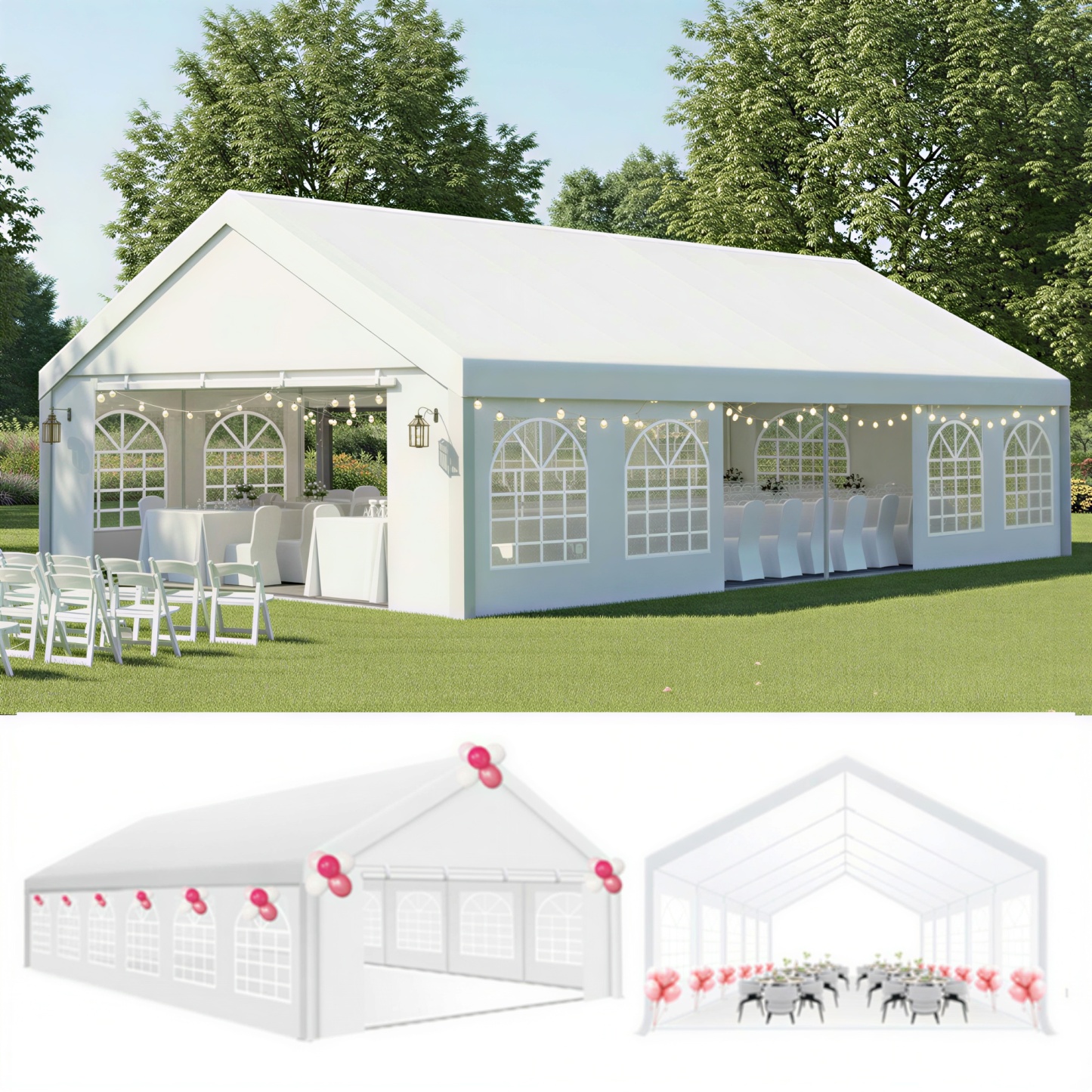HOTEEL 20x20 Party Tent Heavy Duty with Removable Sidewalls & 4 Built-in Sandbags, Commercial Wedding Large Tent, UV 50+, Waterproof, White