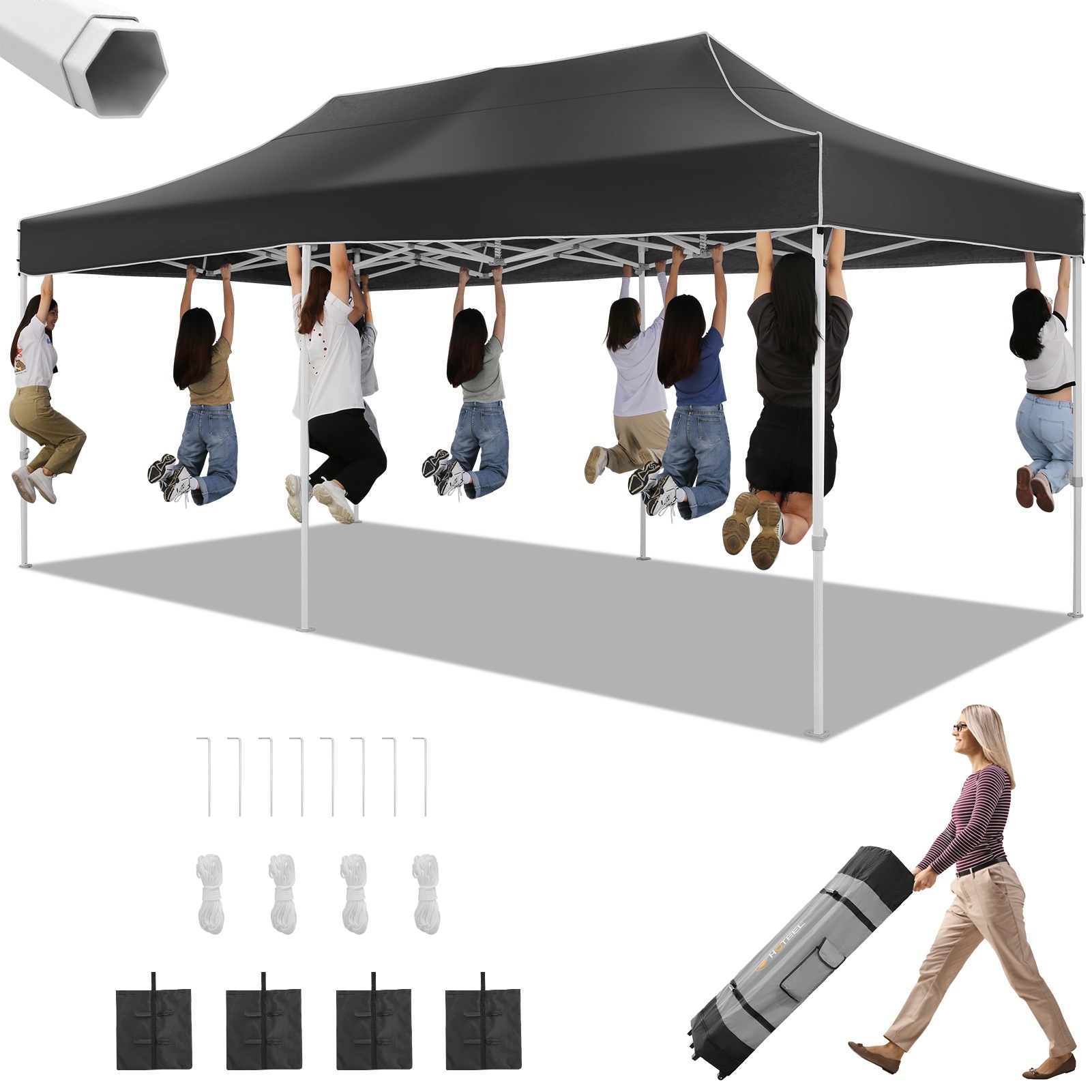 SANOPY 10' x 15' Heavy Duty Pop up Canopy, Instant Commercial Tent for Party with White Upgraded Hexagonal Bracket, Portable Gazebo with 4 Sangbags, Roller Bag, White