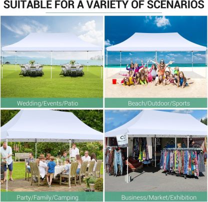 SANOPY 10' x 20' EZ Pop up Canopy Party Tent, Outdoor Event Instant Gazebo with 6 Removable Sidewalls for Camping Wedding Picnic, White