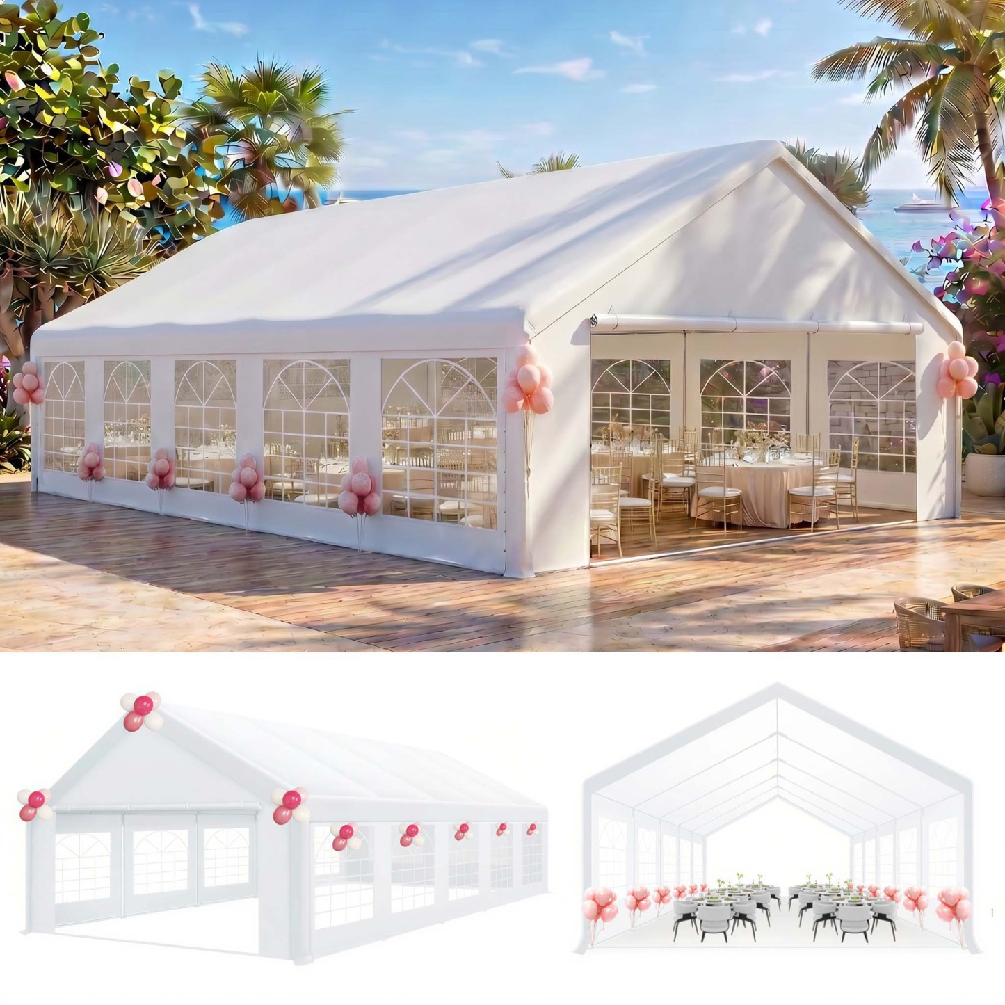 HOTEEL 20x40 Party Tent Heavy Duty with 8 Removable Sidewalls & 4 Built-in Sandbags, Commercial Wedding Large Tent, UV 50+, Waterproof, White