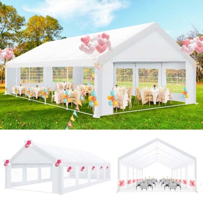 HOTEEL 20x20 Party Tent Heavy Duty with Removable Sidewalls & 4 Built-in Sandbags, Commercial Wedding Large Tent, UV 50+, Waterproof, White