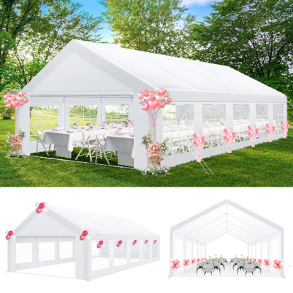 HOTEEL 20x20 Party Tent Heavy Duty with Removable Sidewalls & 4 Built-in Sandbags, Commercial Wedding Large Tent, UV 50+, Waterproof, White