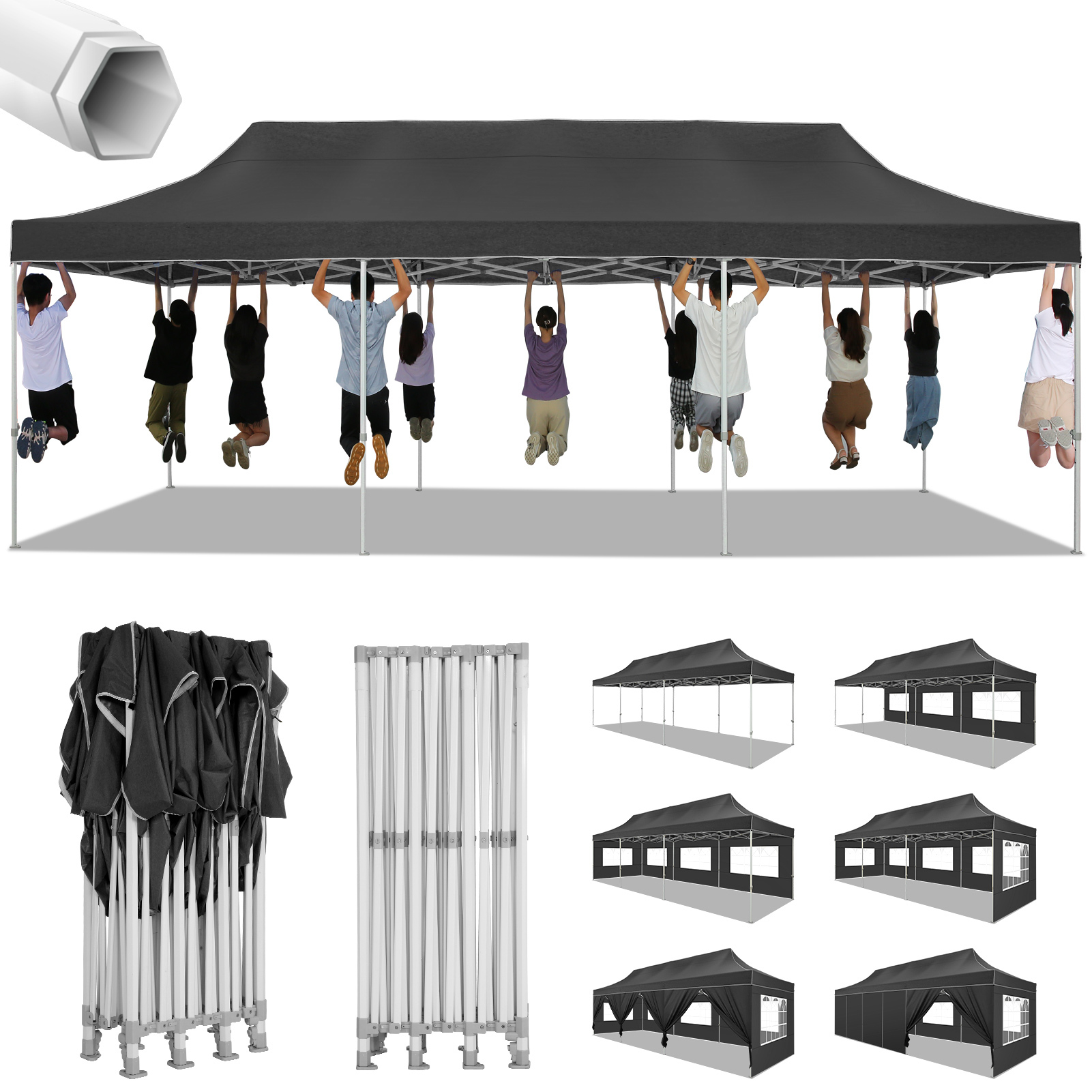 SANOPY 10x10 Heavy Duty Pop Up Canopy Tent with 4 Sidewalls, Commercial Instant Waterproof Canopy Tent, UV 50+ with Silver Coated, Upgraded Thickened Hexagonal Legs, White