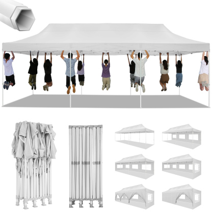 SANOPY 10x10 Heavy Duty Pop Up Canopy Tent with 4 Sidewalls, Commercial Instant Waterproof Canopy Tent, UV 50+ with Silver Coated, Upgraded Thickened Hexagonal Legs, White