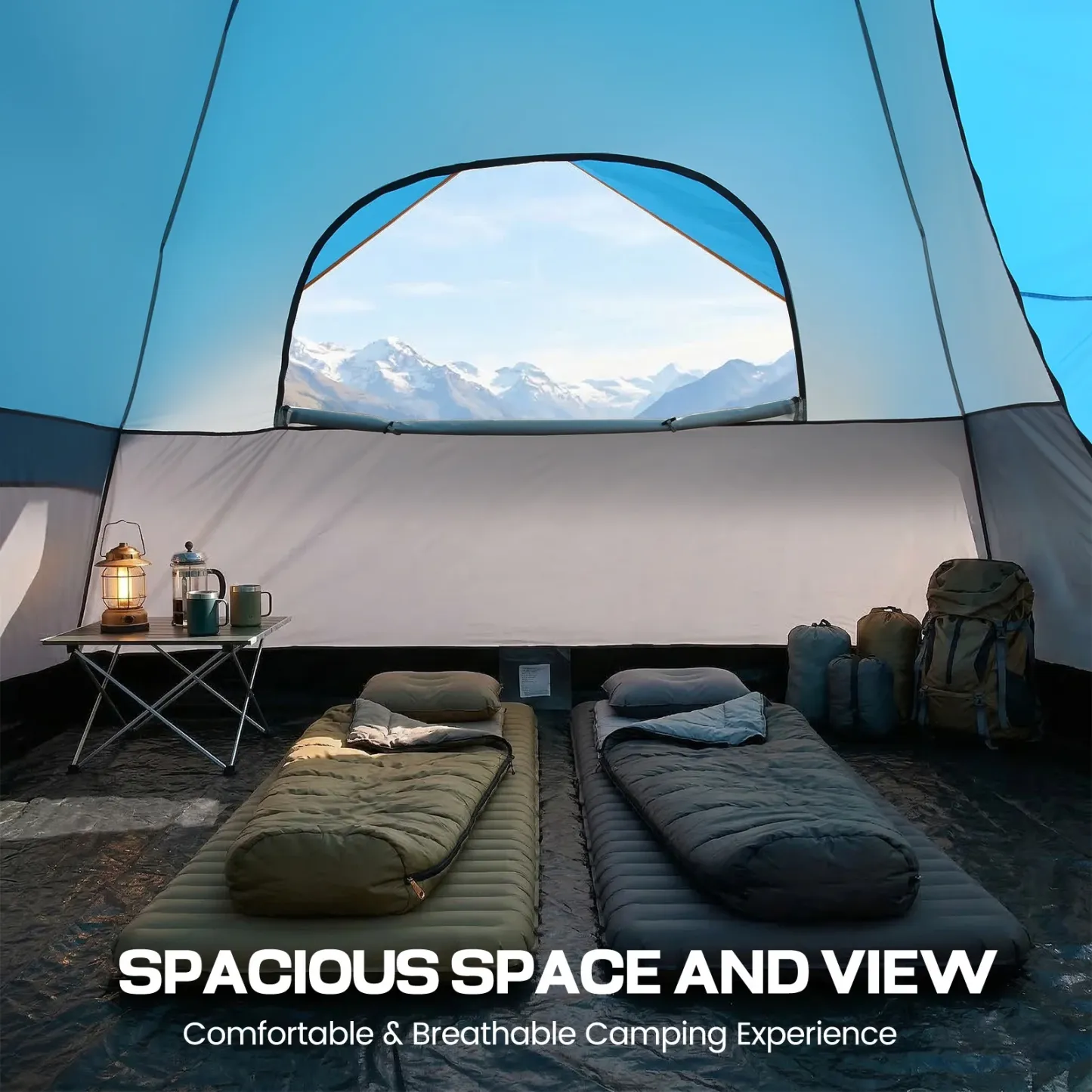 SANOPY 8-10 Person Instant Camping Tent with Removable Rainfly, Auto Setup Pop Up Tent for Family Outdoor /Hiking/Traveling with Carry Bag, Light Blue