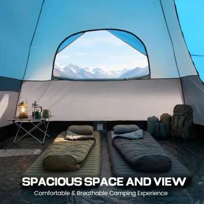 SANOPY 8-10 Person Instant Camping Tent with Removable Rainfly, Auto Setup Pop Up Tent for Family Outdoor /Hiking/Traveling with Carry Bag, Light Blue