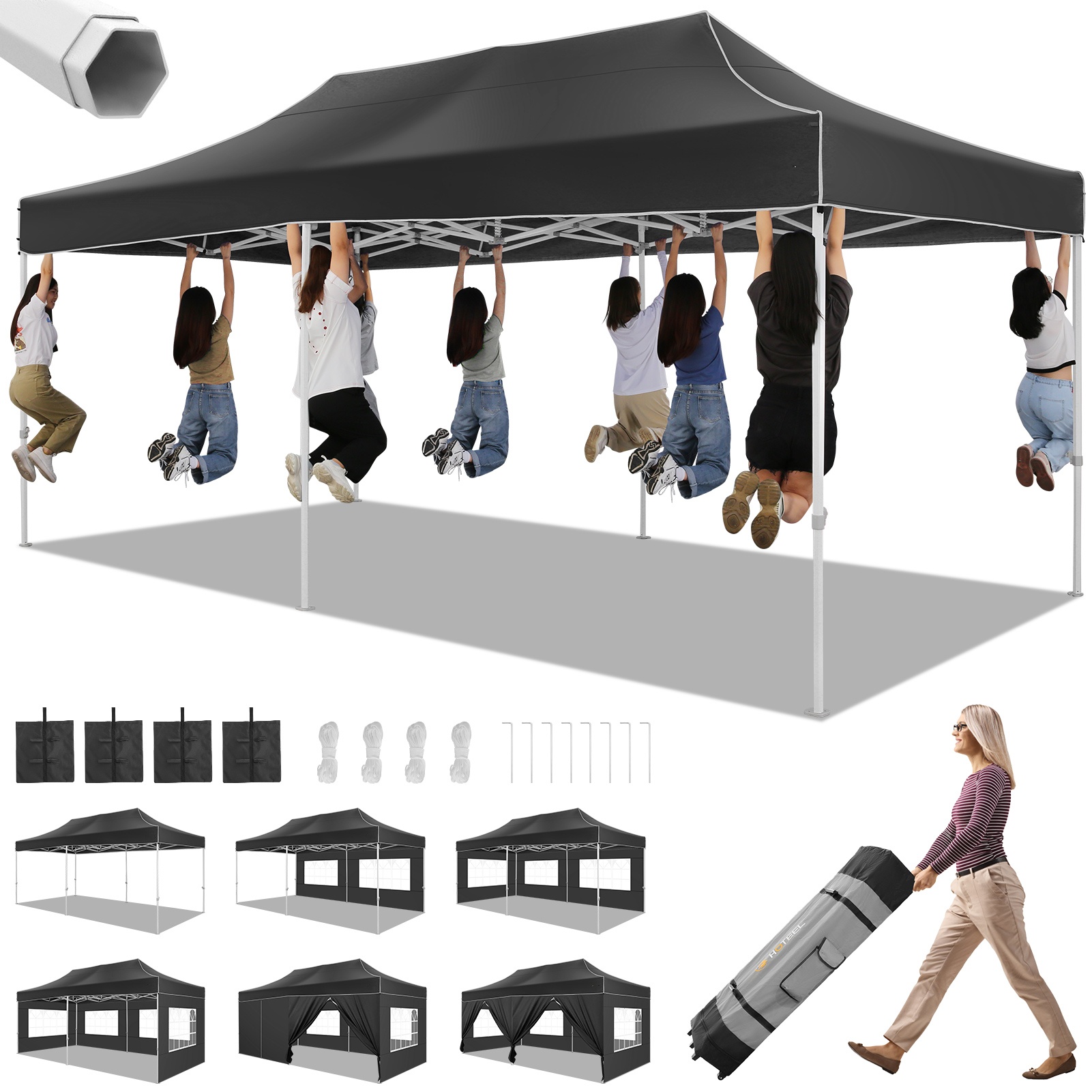 SANOPY 10x10 Heavy Duty Pop Up Canopy Tent with 4 Sidewalls, Commercial Instant Waterproof Canopy Tent, UV 50+ with Silver Coated, Upgraded Thickened Hexagonal Legs, White