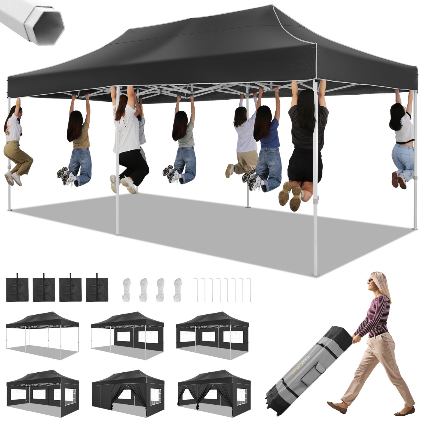 SANOPY 10x10 Heavy Duty Pop Up Canopy Tent with 4 Sidewalls, Commercial Instant Waterproof Canopy Tent, UV 50+ with Silver Coated, Upgraded Thickened Hexagonal Legs, White