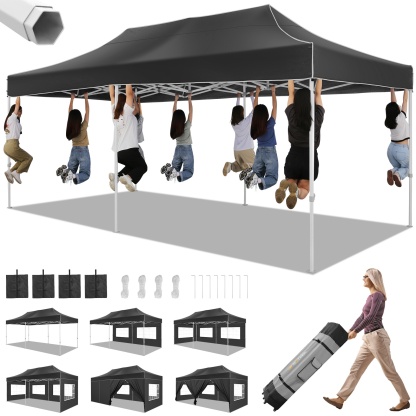 SANOPY 10x10 Heavy Duty Pop Up Canopy Tent with 4 Sidewalls, Commercial Instant Waterproof Canopy Tent, UV 50+ with Silver Coated, Upgraded Thickened Hexagonal Legs, White
