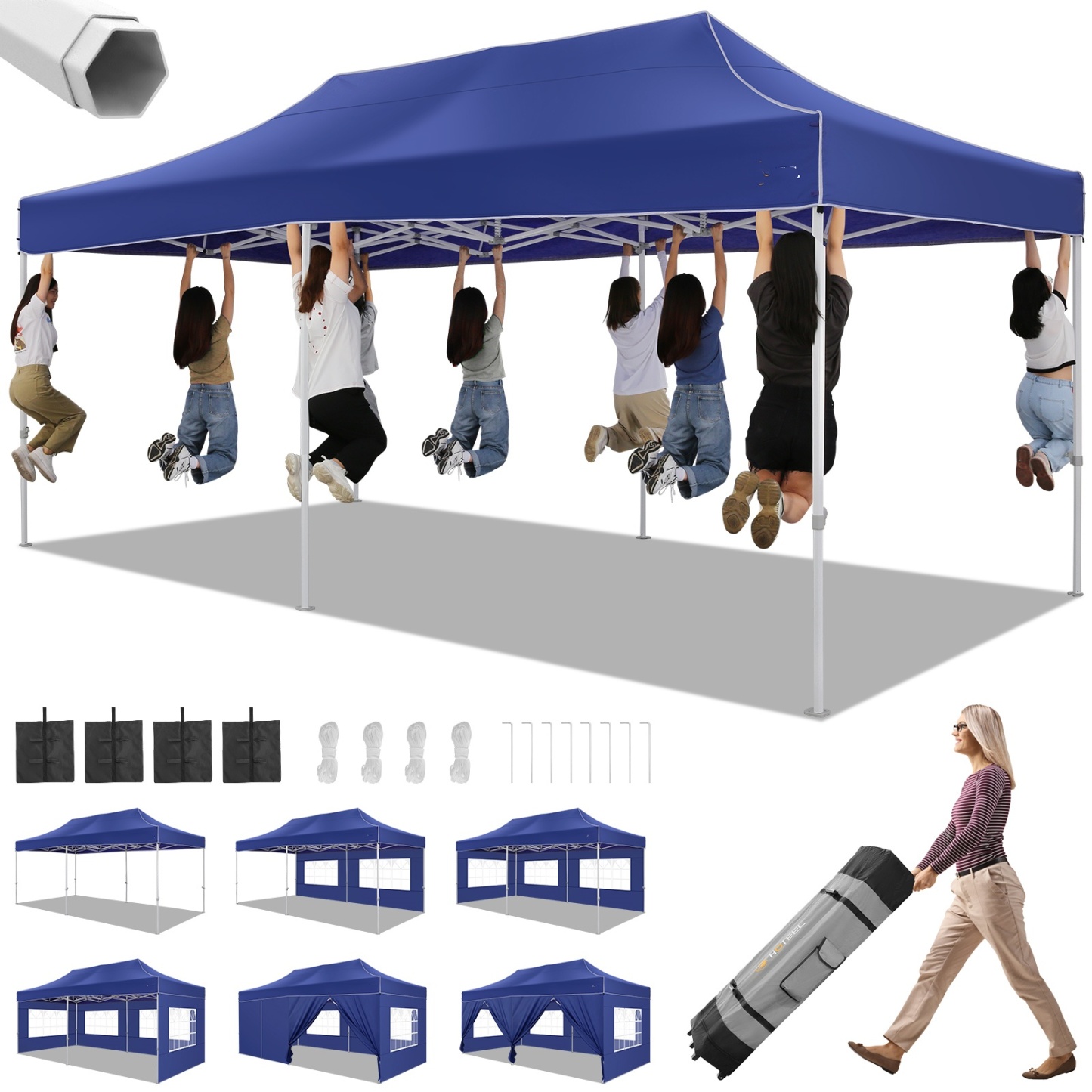 SANOPY 10x10 Heavy Duty Pop Up Canopy Tent with 4 Sidewalls, Commercial Instant Waterproof Canopy Tent, UV 50+ with Silver Coated, Upgraded Thickened Hexagonal Legs, White