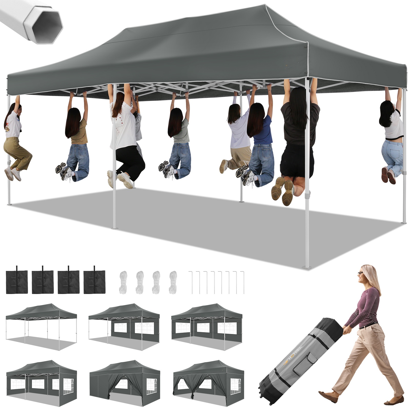 SANOPY 10x10 Heavy Duty Pop Up Canopy Tent with 4 Sidewalls, Commercial Instant Waterproof Canopy Tent, UV 50+ with Silver Coated, Upgraded Thickened Hexagonal Legs, White