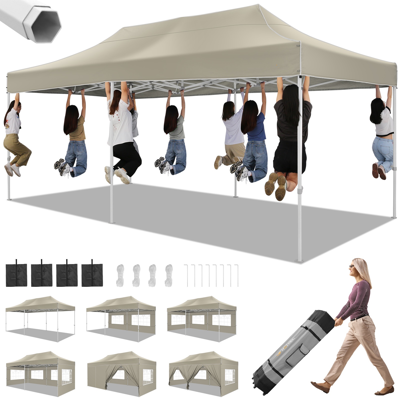 SANOPY 10x10 Heavy Duty Pop Up Canopy Tent with 4 Sidewalls, Commercial Instant Waterproof Canopy Tent, UV 50+ with Silver Coated, Upgraded Thickened Hexagonal Legs, White