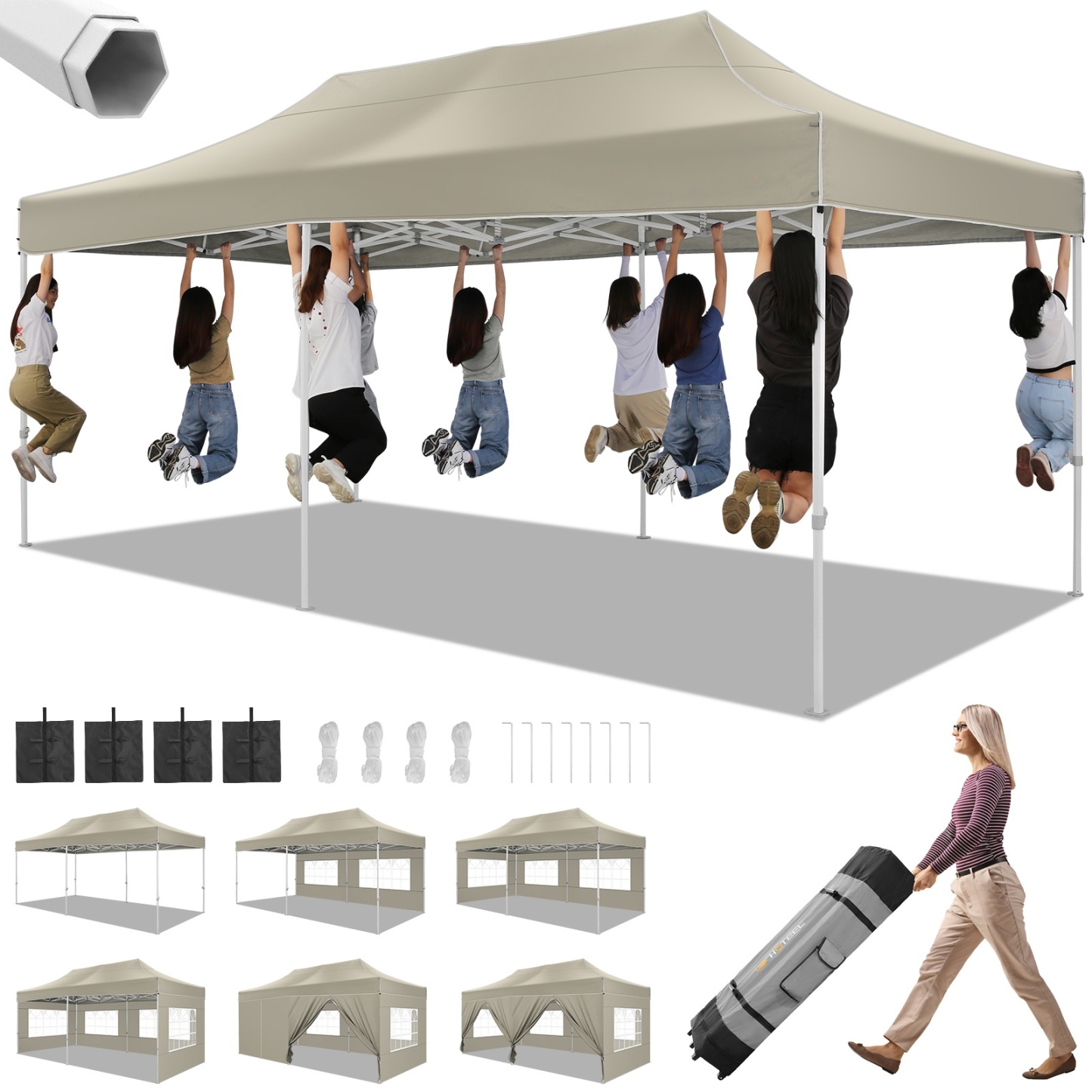 SANOPY 10x10 Heavy Duty Pop Up Canopy Tent with 4 Sidewalls, Commercial Instant Waterproof Canopy Tent, UV 50+ with Silver Coated, Upgraded Thickened Hexagonal Legs, White