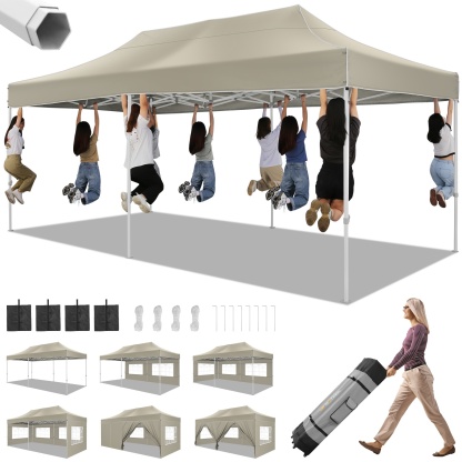 SANOPY 10x10 Heavy Duty Pop Up Canopy Tent with 4 Sidewalls, Commercial Instant Waterproof Canopy Tent, UV 50+ with Silver Coated, Upgraded Thickened Hexagonal Legs, White