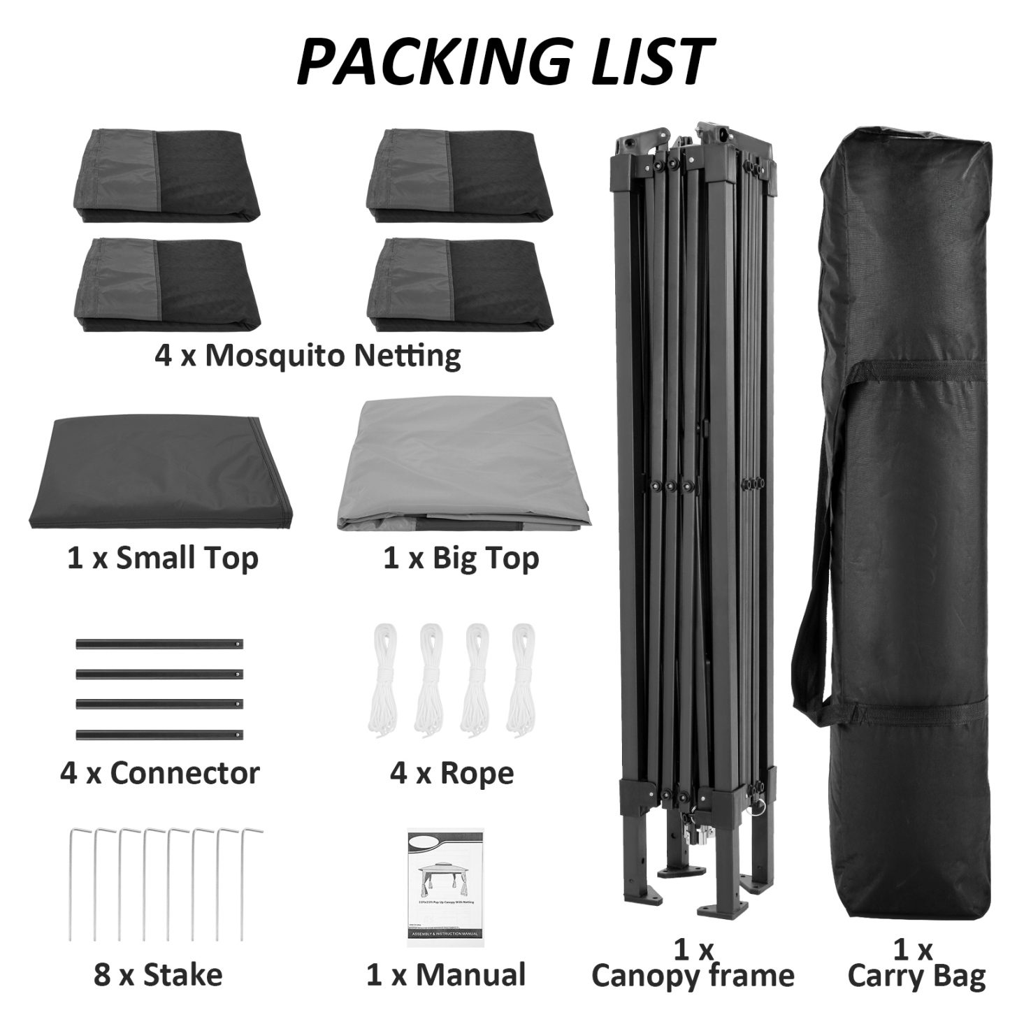 SANOPY 11'x 11' Pop up Gazebo with 4 Mosquito Netting, Outdoor Canopy Tent with Double Roof Tops and 121 Square ft of Shade for Patio, Garden, Camping Shelter, Gray