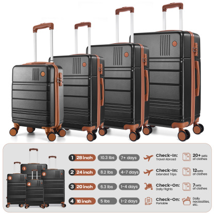 SANOPY 3 Piece Hardshell Luggage Set, ABS+PC Lightweight Suitcase Set with Double Spinner Wheels TSA Lock. (Black)