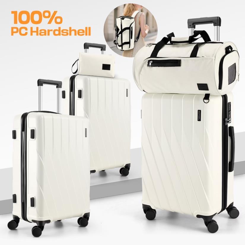 HOTEEL 3 Piece Carry on Luggage Set 20in Suitcase with Spinner Wheels TSA Lock, PC ABS Hardside Luggage Set with Toiletry Bag & Travel Gym Bag, Black