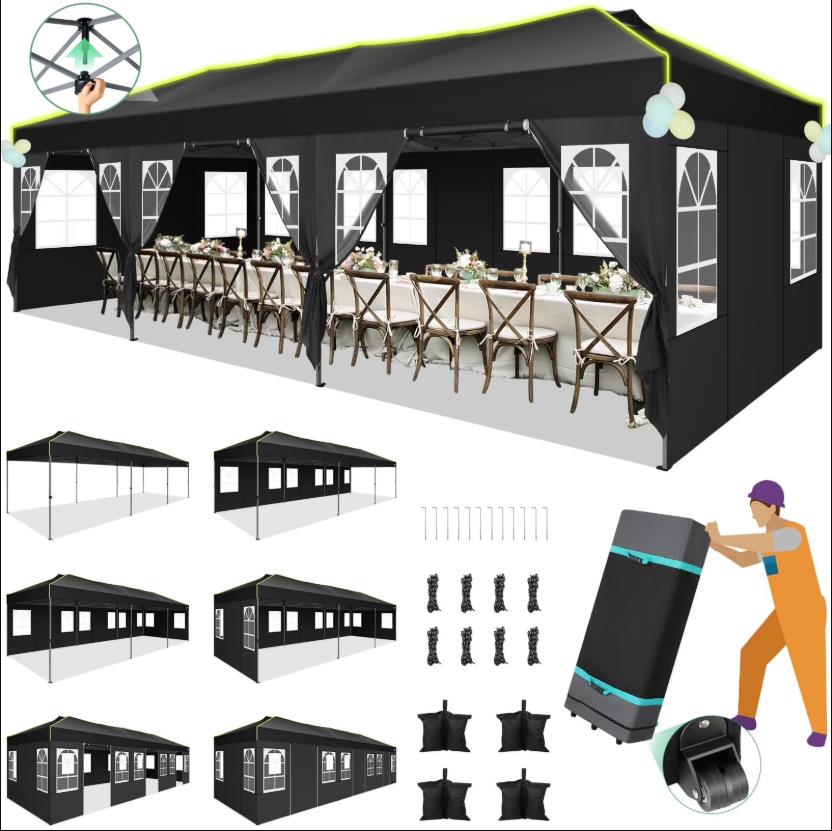 Hoteel Canopy 10x10 Pop Up Canopy Tent 1-Button Push Easy up Outdoor Canopy Instant Portable Commercial Shelter Waterproof UPF50+ Gazebo with Reflective Strip, Air Vent & 4 Sandbags