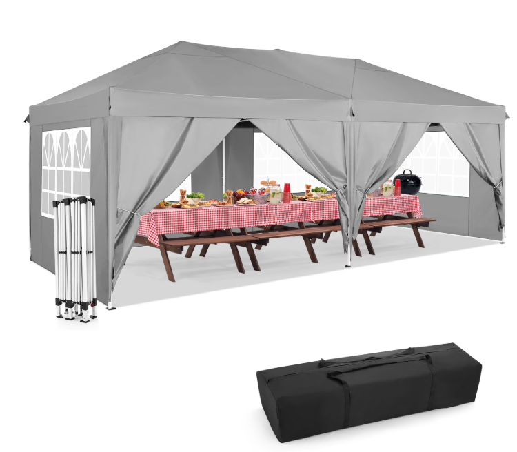HOTEEL 10x10ft Popup Canopy Waterproof Canopy with 4 Sidewalls Outdoor Commercial Instant Shelter Beach Camping Canopy Tent for Party