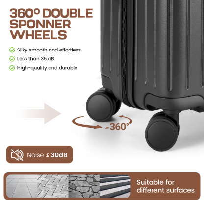 SANOPY 20" Luggage Set, Hardside 3PCS Suitcase Set with TSA Lock and Spinner Wheels, Black