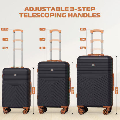 SANOPY 4 Pcs Luggage Set, ABS+PC(Sturdy) Hardshell Suitcases, TSA Locks, Silent Dual Spinner Wheels, Black