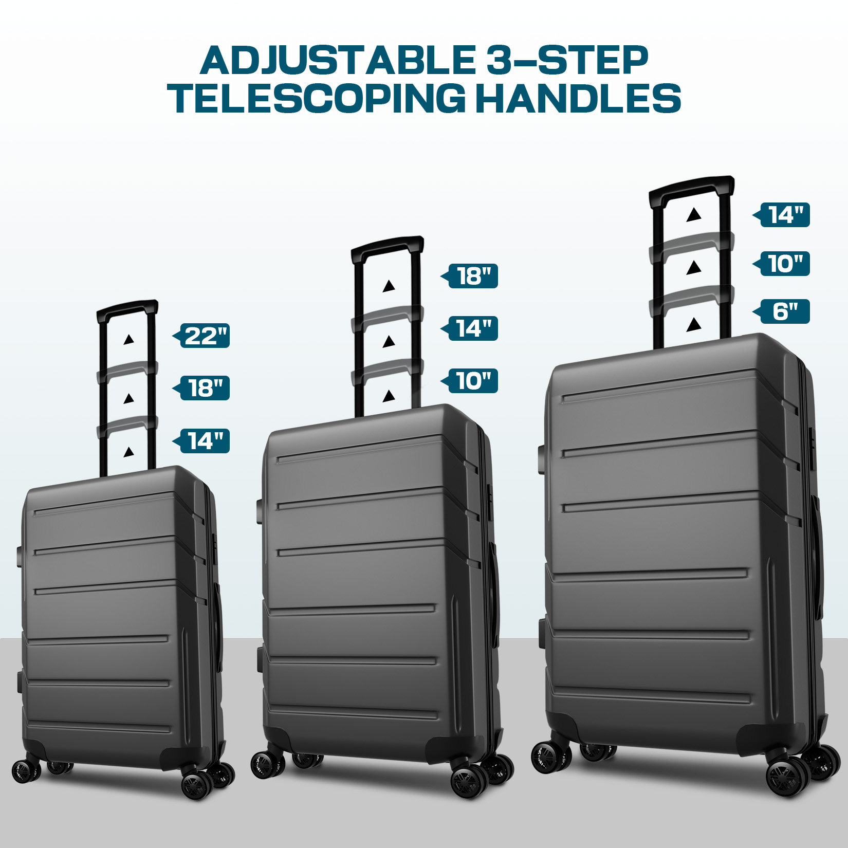 SANOPY 3-Piece Carry On Luggage Set, Hardside Suitcase Set with TSA Lock Spinner Wheels, Black