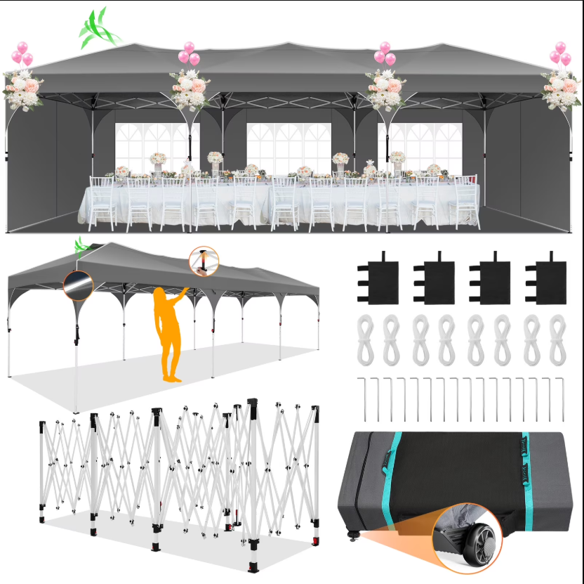 HOTEEL 10x10 Ez Up Pop Up Canopy Tent, Party Tents with One Push Central Button Air Vent, Instant Canopy Tent with Sidewalls & Reflective Strip