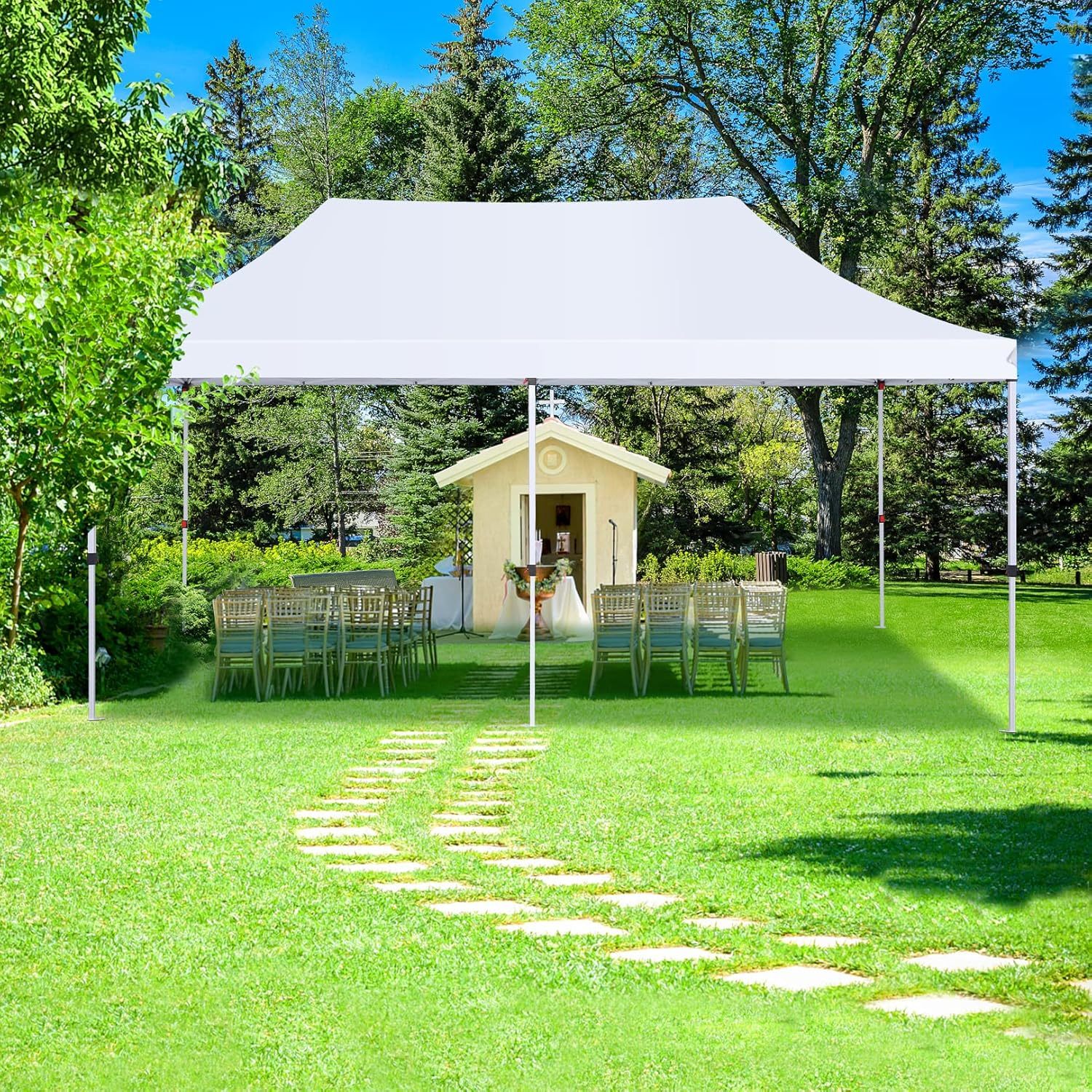 SANOPY 10' x 20' EZ Pop up Canopy Party Tent, Outdoor Event Instant Gazebo with 6 Removable Sidewalls for Camping Wedding Picnic, White