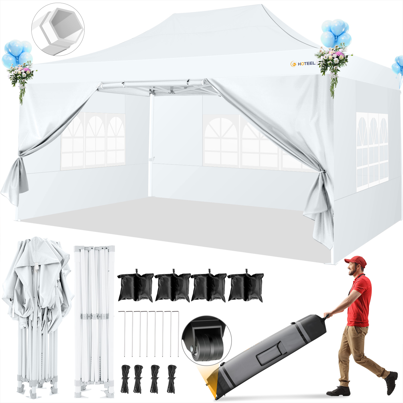 SANOPY 10x10 Heavy Duty Pop Up Canopy Tent with 4 Sidewalls, Commercial Instant Waterproof Canopy Tent, UV 50+ with Silver Coated, Upgraded Thickened Hexagonal Legs, White