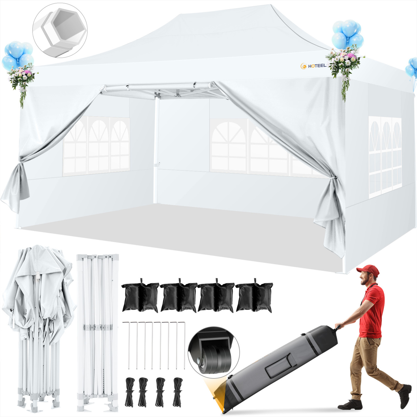 SANOPY 10x10 Heavy Duty Pop Up Canopy Tent with 4 Sidewalls, Commercial Instant Waterproof Canopy Tent, UV 50+ with Silver Coated, Upgraded Thickened Hexagonal Legs, White