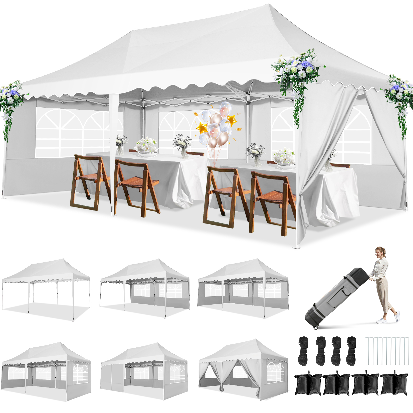 HOTEEL Canopy 10'x20' Pop Up Canopy Tent Heavy Duty Waterproof Adjustable Commercial Instant Canopy Outdoor Party Canopy Parties,Wedding,Outside Patio,Event,Portable Car Canopy