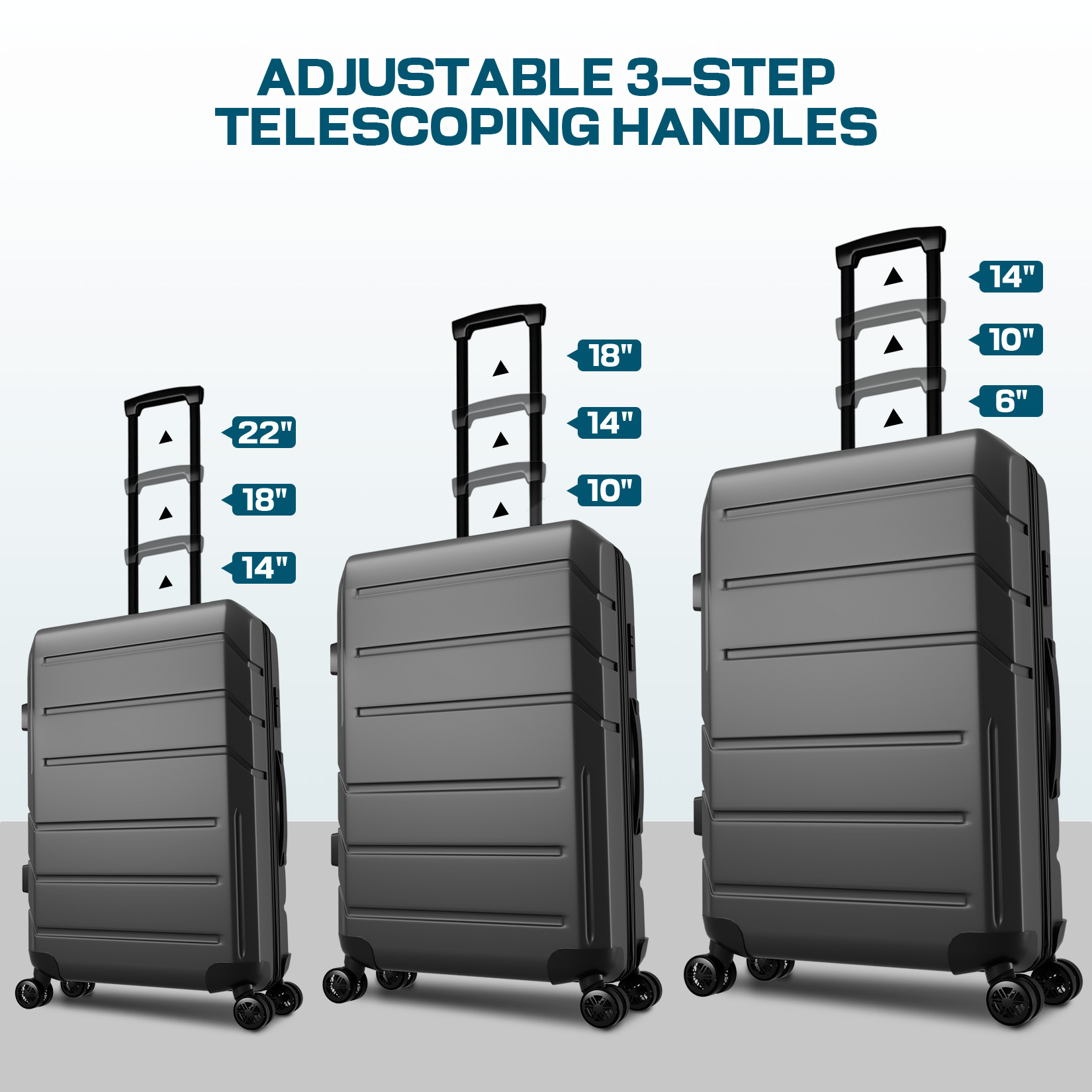 SANOPY 3-Piece Carry On Luggage Set, Hardside Suitcase Set with TSA Lock Spinner Wheels, Black