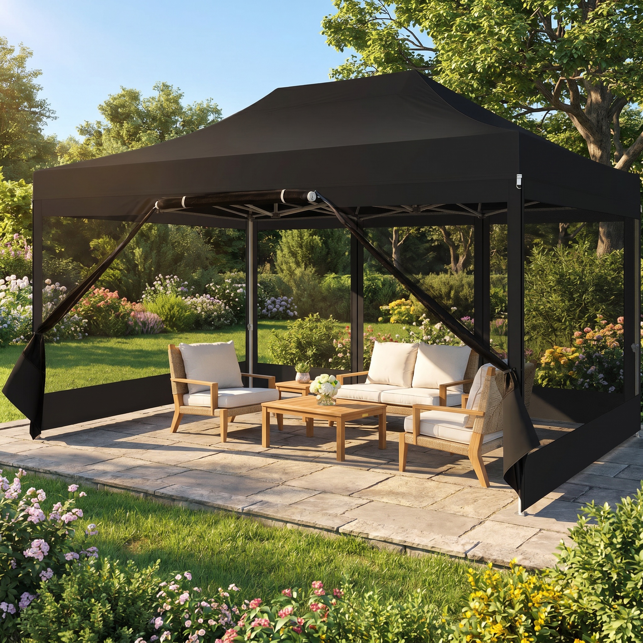 HOTEEL 10x15ft/16x16ft Pop-Up Gazebo Outdoor Canopy Tent with Adjustable Height, UV 50+ Sun Protection & Removable Mosquito Net - Waterproof Instant Shelter