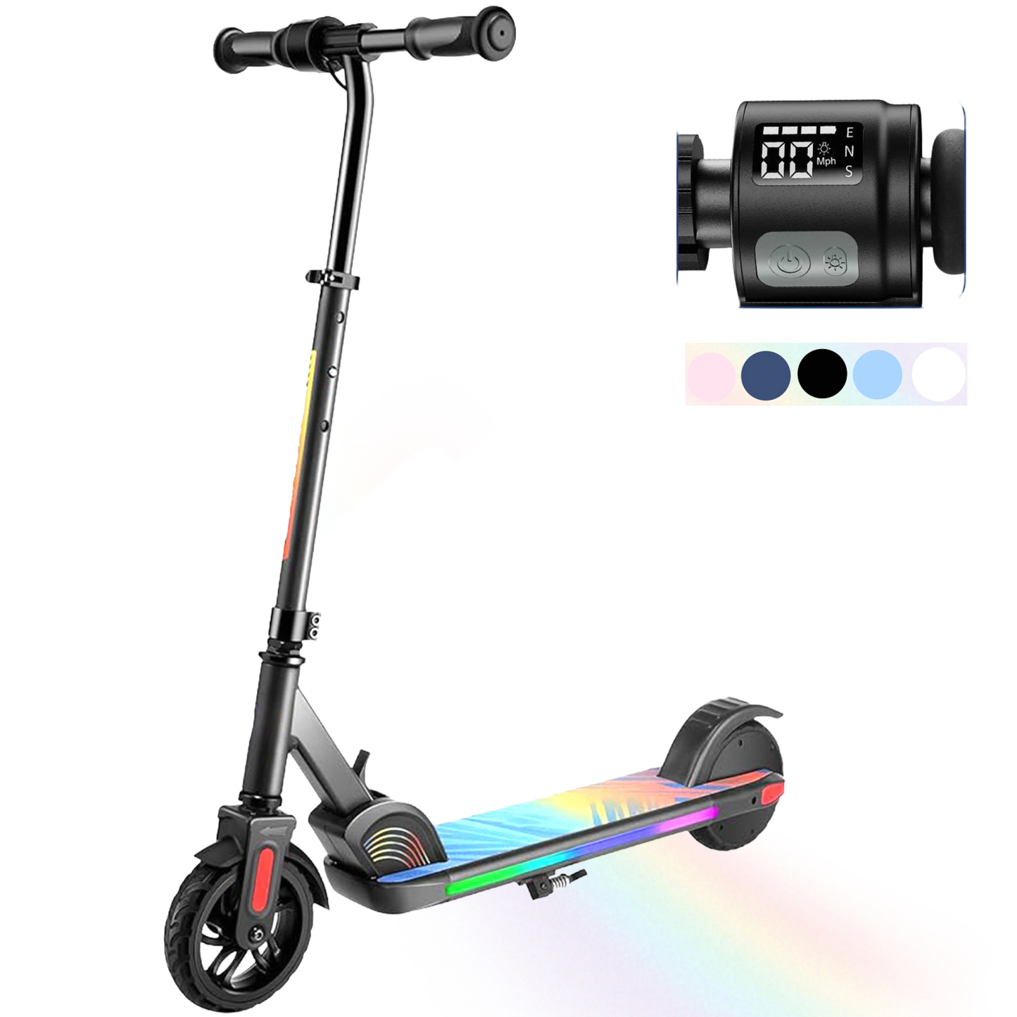 SANOPY Electric Scooter for Kids Ages 6-14 with Dynamic Lights, LED Display, 8 MPH, 80 mins Ride Time, Adjustable Handlebar Height, Lightweight Kids Electric Kick Scooter, Black