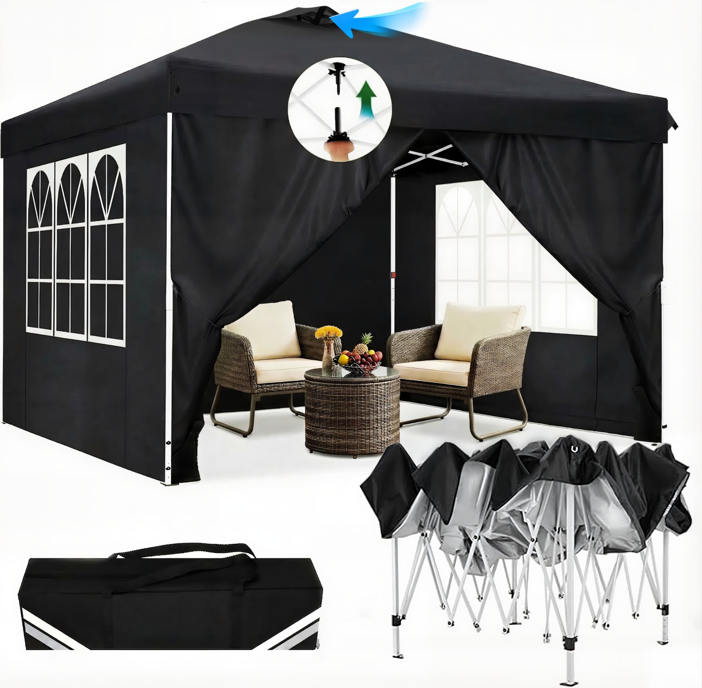 HOTEEL Canopy 10x10 Waterproof Pop up Canopy Tent with 4 Sidewalls Outdoor Event Shelter Tent for Parties Sun Shade Party Commercial Canopy with Air Vent & One Push Central Button