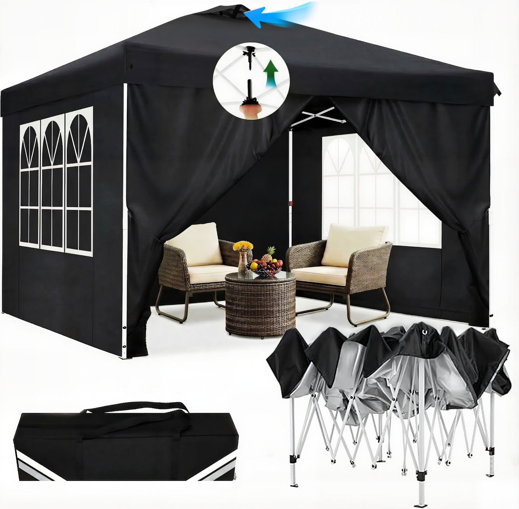 HOTEEL Canopy 10x10 Waterproof Pop up Canopy Tent with 4 Sidewalls Outdoor Event Shelter Tent for Parties Sun Shade Party Commercial Canopy with Air Vent & One Push Central Button