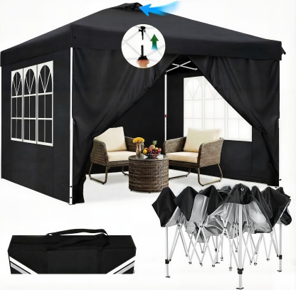 HOTEEL Canopy 10x10 Waterproof Pop up Canopy Tent with 4 Sidewalls Outdoor Event Shelter Tent for Parties Sun Shade Party Commercial Canopy with Air Vent & One Push Central Button
