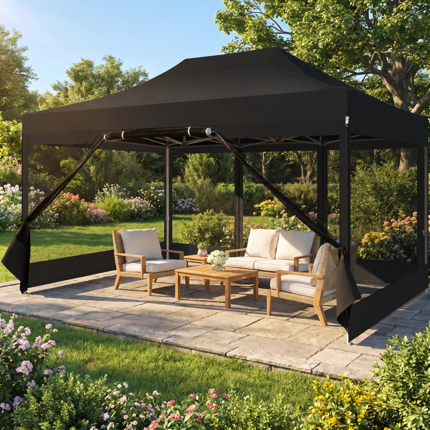 HOTEEL 10x15ft/16x16ft Pop-Up Gazebo Outdoor Canopy Tent with Adjustable Height, UV 50+ Sun Protection & Removable Mosquito Net - Waterproof Instant Shelter