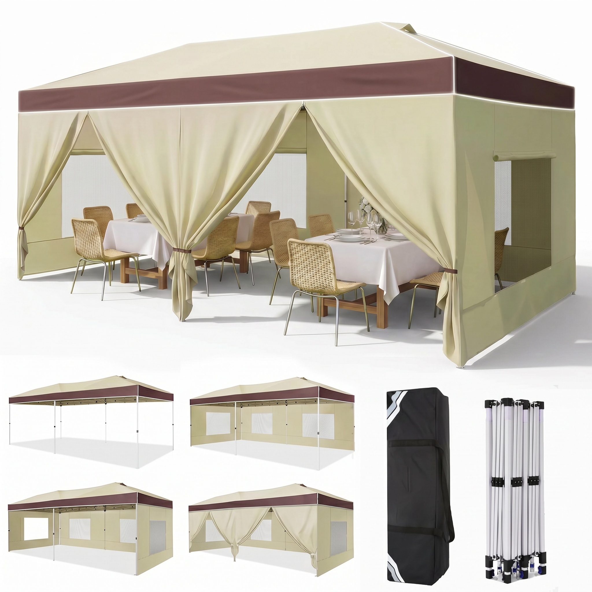 HOTEEL 10x20 Pop up Canopy Tent, Protable Canopy Tent with 6 Sidewalls Waterproof Commercial Pop up Tent for Parties, Wedding, Camping, Courtyard with Carry Bag