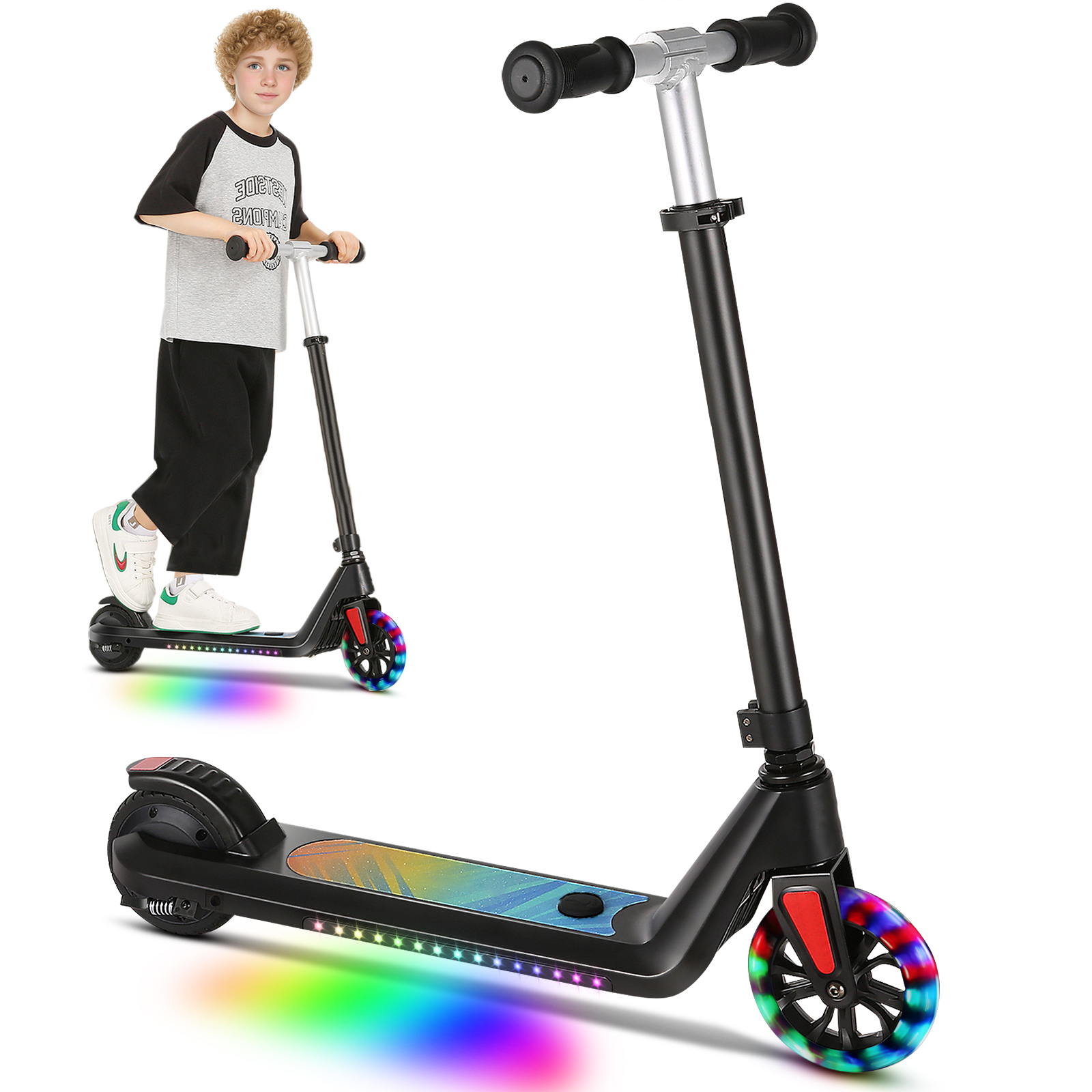 SANOPY Electric Scooter for Kids Ages 6-14 with Dynamic Lights, LED Display, 8 MPH, 80 mins Ride Time, Adjustable Handlebar Height, Lightweight Kids Electric Kick Scooter, Black