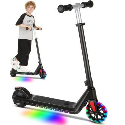 SANOPY Electric Scooter for Kids Ages 6-14 with Dynamic Lights, LED Display, 8 MPH, 80 mins Ride Time, Adjustable Handlebar Height, Lightweight Kids Electric Kick Scooter, Black