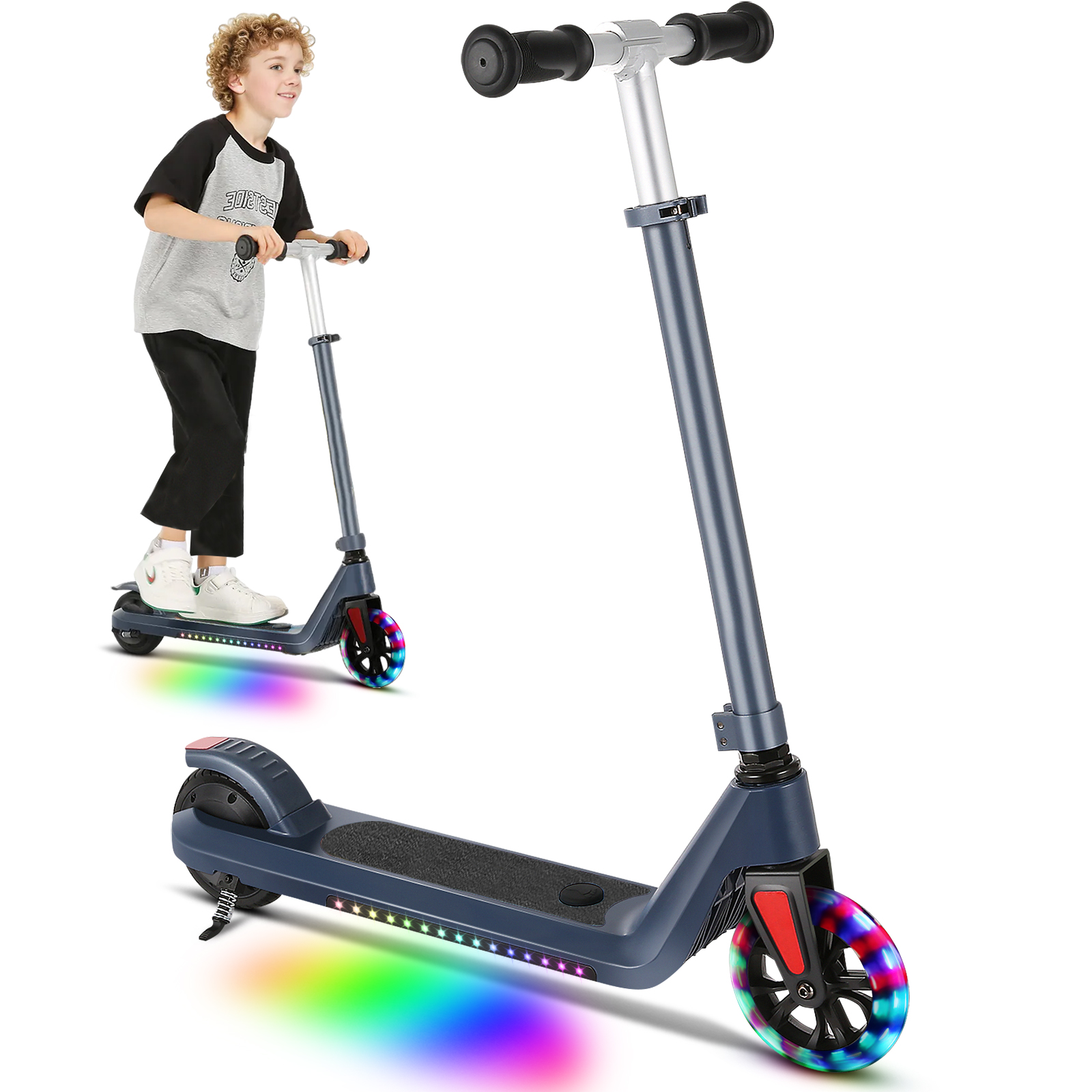 SANOPY Electric Scooter for Kids Ages 6-14 with Dynamic Lights, LED Display, 8 MPH, 80 mins Ride Time, Adjustable Handlebar Height, Lightweight Kids Electric Kick Scooter, Black