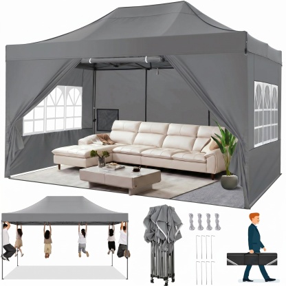 HOTEEL 10x15 Pop up Canopy Tent Heavy Duty with 4 Sidewalls, Thicken Frame Commercial Outdoor Tents for Parties All Season Wind & Easy Up Gazebo with Portable Bag