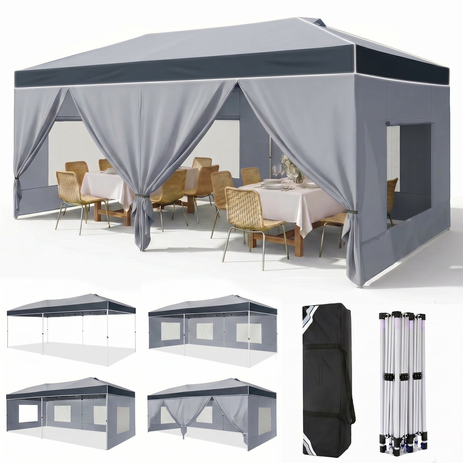 HOTEEL 10x20 Pop up Canopy Tent, Protable Canopy Tent with 6 Sidewalls Waterproof Commercial Pop up Tent for Parties, Wedding, Camping, Courtyard with Carry Bag